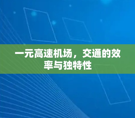 一元高速机场，交通的效率与独特性